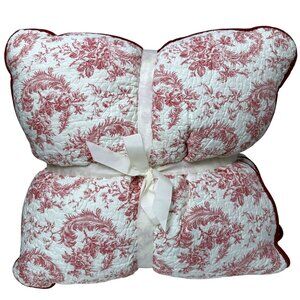 NEW Set of Two Pillows Red Toile Quilted Cotton 20" French Country Holiday